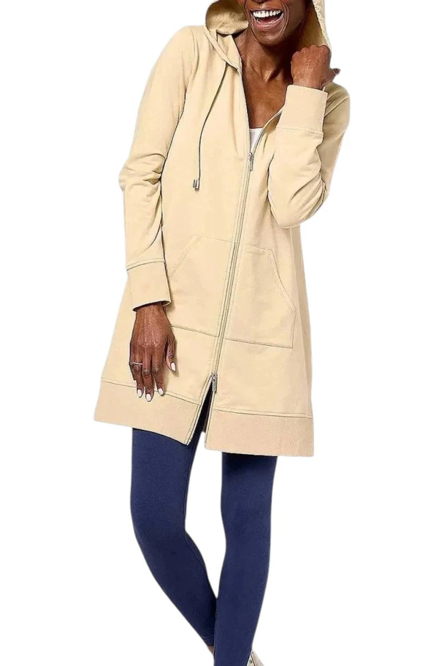 Denim & Co. Women's Active French Terry ZipFront Tunic Jacket Oatmilk - Petite